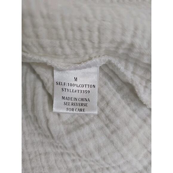 See N Be Seen ~Woman Size M~ White Textured Embroidered Puff Short Sleeve Cotton - Picture 13 of 13